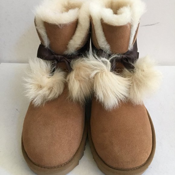 UGG GITA CHESTNUT LEATHER TOSCANA POM POM Boot US 10 / EU 40 / UK 8 - Picture 3 of 5
